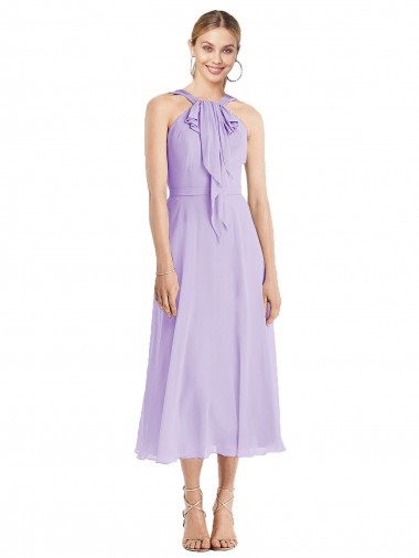 Shop Midi Length Halter Plunging V-Back Chiffon Bridesmaid Dress / Cocktail Dress London