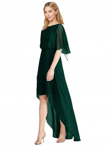 Shop Plunging V Back Flutter Sleeves Cocktail Length Chiffon Bridesmaid Dress London
