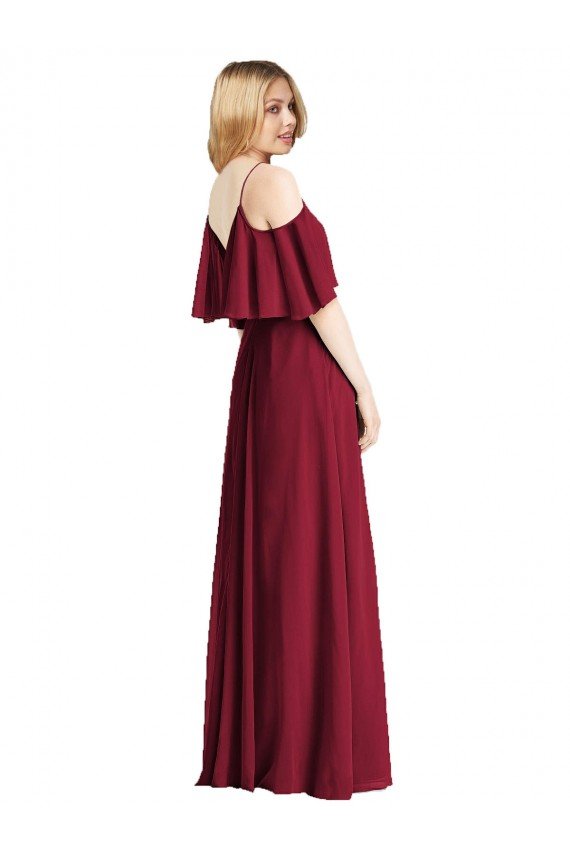 Spaghetti Straps V-Neck Chiffon Bridesmaid Dress with Sash Tie
