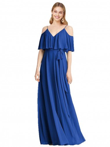 Shop Spaghetti Straps V-Neck Chiffon Bridesmaid Dress with Sash Tie London