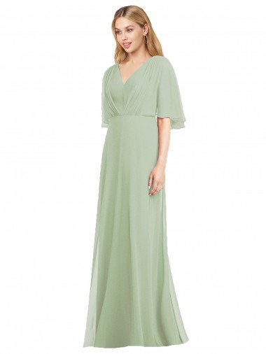 Shop Full Length Lux Chiffon Flutter Sleeves Bridesmaid Dress London