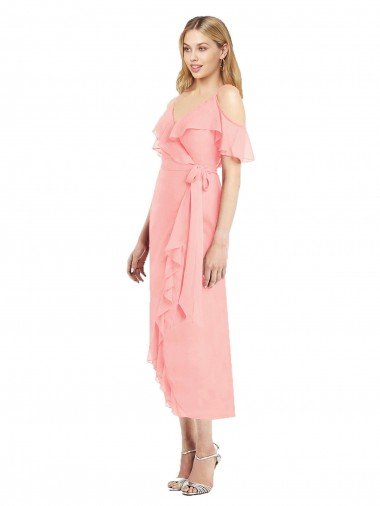 Shop Cocktail Wrap Chiffon Bridesmaid Dress with Fluttering Ruffles London