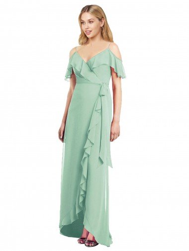 Shop High Low Off the Shoulder Wrap Chiffon Bridesmaid Dress  London