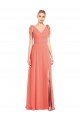 Full Length Bow-Shoulder V-Back Chiffon Bridesmaid Dress with Front Slit