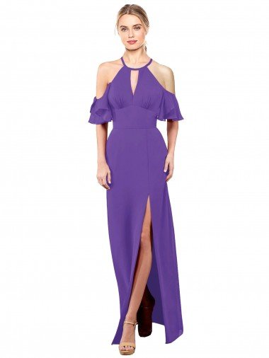 Shop Slim A-Line Chiffon Bridesmaid Dress with Off The Shoulder Ruffle Sleeves London