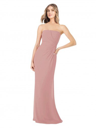 Shop Draped Strapless Sheath Long Chiffon Bridesmaid Dress London