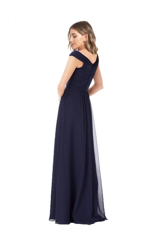 Off the Shoulder Classic Chiffon Bridesmaid Dress with Draped Bodice