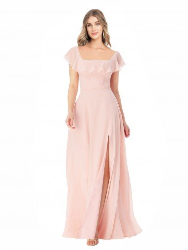 Shop Flutter Cap Sleeves Square Neck Ruffle Chiffon Bridesmaid Dress London