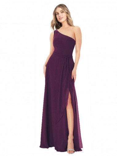 Shop One Shoulder Chiffon Bridesmaid Dress with Tie Belt London