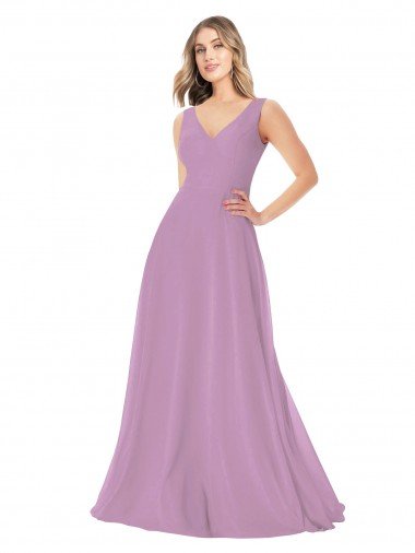 Shop Simple Chiffon V-Neck Bridesmaid Dress with Draped V-Back London