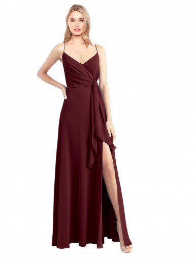 Shop Spaghetti Straps V-Neck Long Chiffon Bridesmaid Dress with Side Slit London