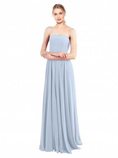 Shop Luxe Chiffon Straight Neckline Long Chiffon Bridesmaid Dress with Skinny Straps London