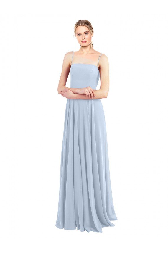 Luxe Chiffon Straight Neckline Long Chiffon Bridesmaid Dress with Skinny Straps