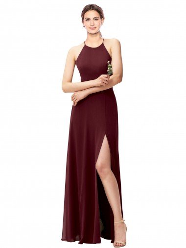 Shop Slim Long High Halter Neck Chiffon Bridesmaid Dress with High Side Slit London