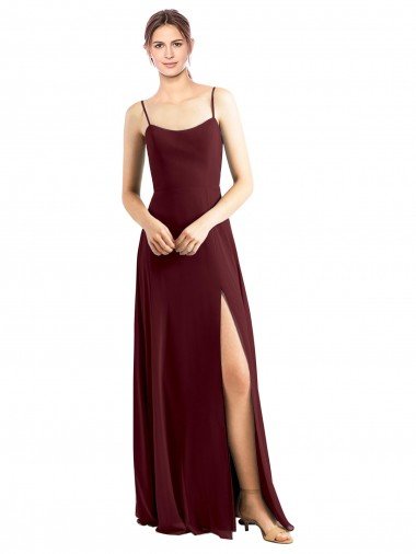 Shop Sleek Fit and Flare Long Scoop Neck Chiffon Bridesmaid Dress with High Side Slit London
