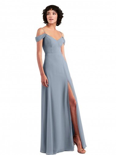 Shop Off the Shoulder Folded Sleeve Long Chiffon Bridesmaid Dress with High Side Slit London