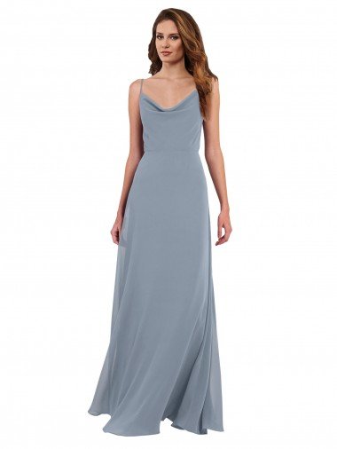 Shop Long Full Length Draped Cowl Neck V-Back Slip Chiffon Bridesmaid Dress London