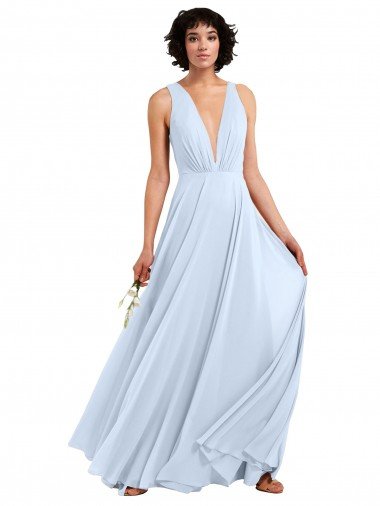 Shop Daring Plunging V-Neck Long Chiffon Bridesmaid Dress with Pleated Bodice London