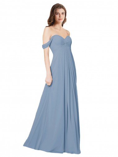 Shop Empire Waist Off the Shoulder Chiffon Bridesmaid Dress with Sweetheart Bodice London