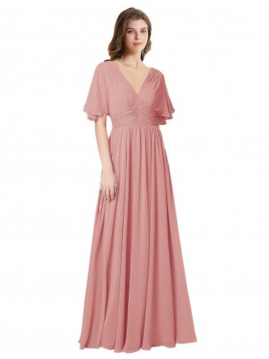 Shop Flutter Sleeves Plunging V-Neck Boho Chiffon Bridesmaid Dress London