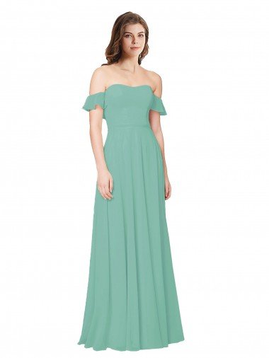 Shop Flounce Sleeves Off the Shoulder Long Chiffon Bridesmaid Dress London