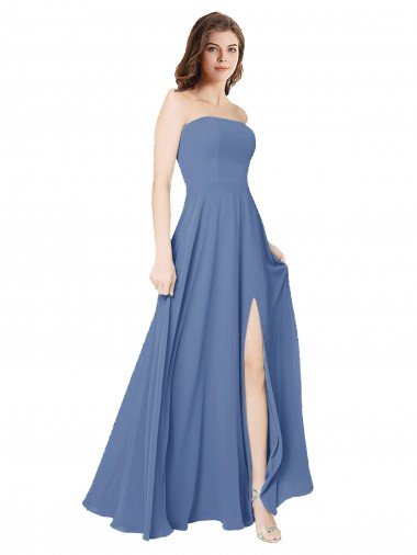 Shop Strapless Long Chiffon Bridesmaid Dress with Front Slit London
