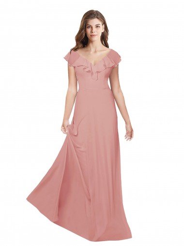 Shop Flounced V Neckline Flutter Sleeves Chiffon Bridesmaid Dress London