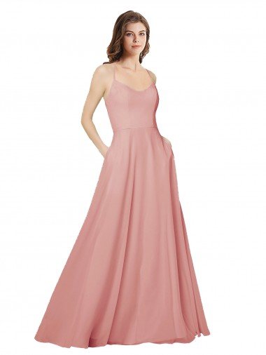 Shop Open Back Wide Tie Band Long Chiffon Bridesmaid Dress with Pockets London