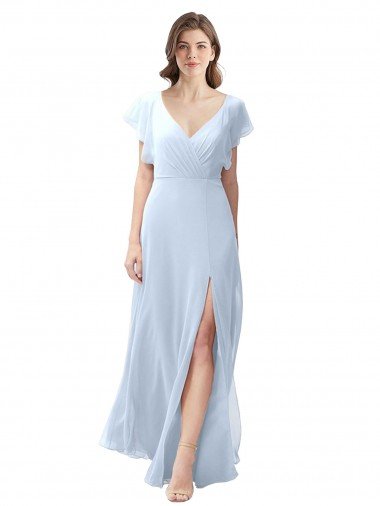 Shop Flutter Sleeves Long Chiffon Bridesmaid Dress with Daring Open Back and Side Slit London