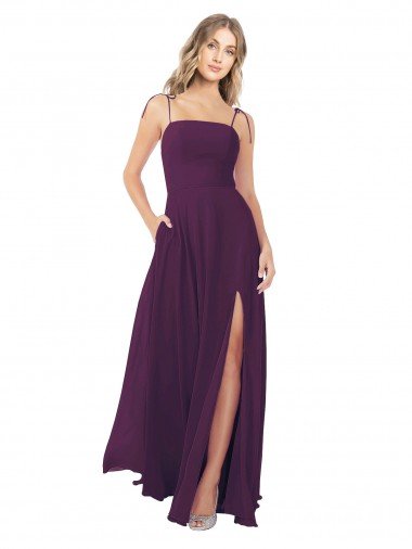 Shop Chiffon Bridesmaid Dress with Front Slit and Keyhole Back London