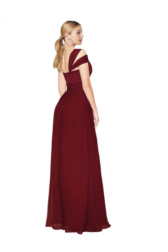 Off the Shoulder Long Chiffon Bridesmaid Dress / Formal Prom Dress with Side Slit