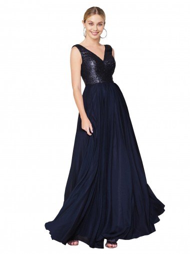Shop High Neck V-Neck Long Chiffon Bridesmaid Dress / Prom Dress with Sequin Top London