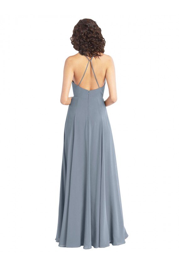 Slim A-Line Cowl Neck Long Chiffon Bridesmaid Dress with Side High Slit