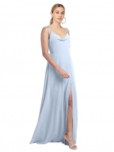 Shop Draped Cowl Neck Tied Straps Long Chiffon Bridesmaid Dress with Slit London