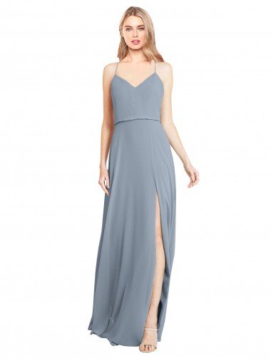 Shop Spaghetti Straps V-Neckline Long Chiffon Bridesmaid Dress with High Slit London