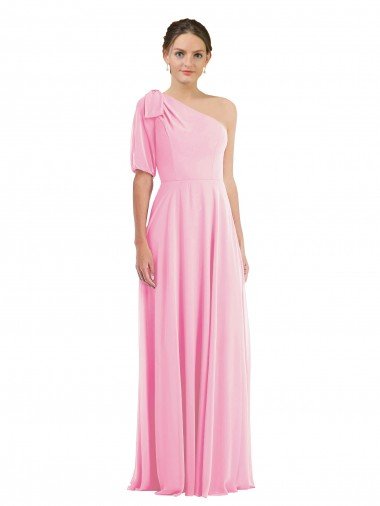 Shop Bow One Shoulder Flounce Sleeve Maxi Bridesmaid Dress London