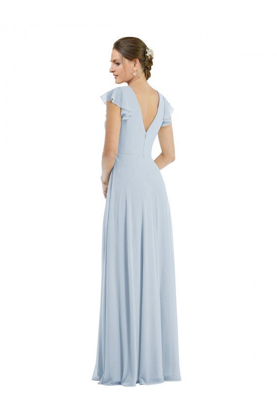 Flutter Sleeve V Keyhole Chiffon Maxi Formal Bridesmaid Dress