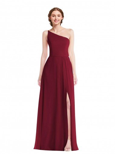 Shop One Shoulder Chiffon Maxi Bridesmaid Dress with Shirred Front Slit London