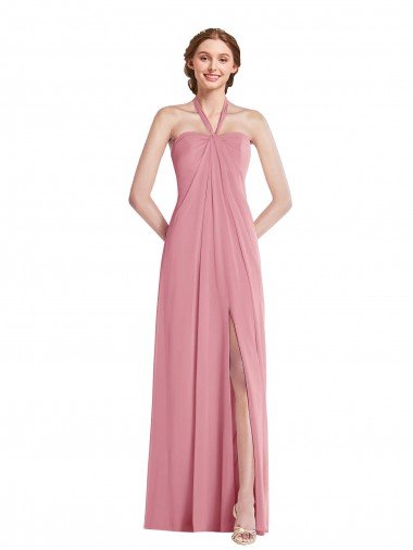 Shop Draped Chiffon Grecian Column Bridesmaid Dress with Front Slit London