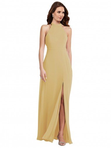 Shop Stand Collar Halter Maxi Bridesmaid Dress with Criss Cross Open Back London