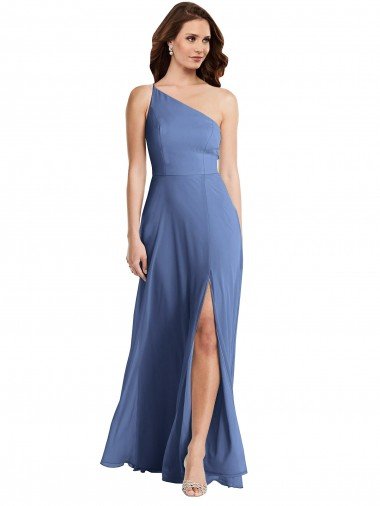 Shop One Shoulder Full Length Maxi Formal Bridesmaid Dress with Flirty Slit London