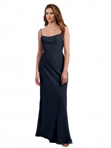 Shop Scoop Neck Long Chiffon Open Back Bridesmaid Dress with Spaghetti Straps London