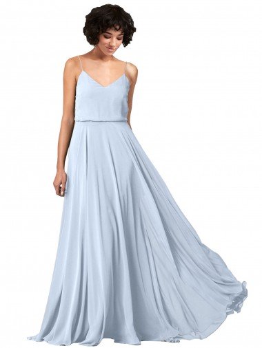 Shop V-Neck Blouson Waist Long Chiffon Bridesmaid Dress with Straps London
