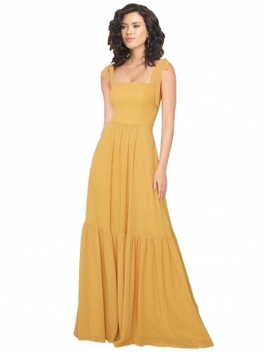 Shop Tied Strap Square Neck Long Chiffon Bridesmaid Dress London