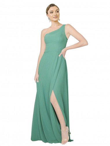 Shop One Shoulder Asymmetric Chiffon Bridesmaid Dress with Pockets London
