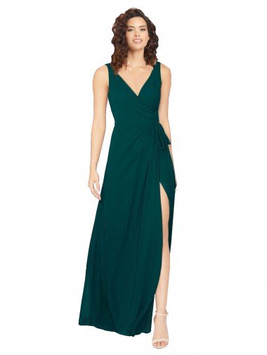Shop V-Neck Chiffon Bridesmaid Dress with Front Skirt Slit London