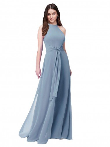 Shop Halter High Neck Chiffon Dress with Sash London