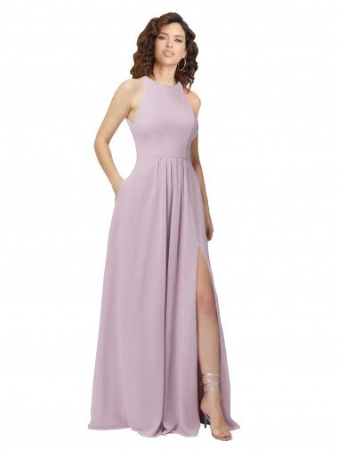 Shop High-Halter Chiffon Bridesmaid Dress with Keyhole Cowl Back London