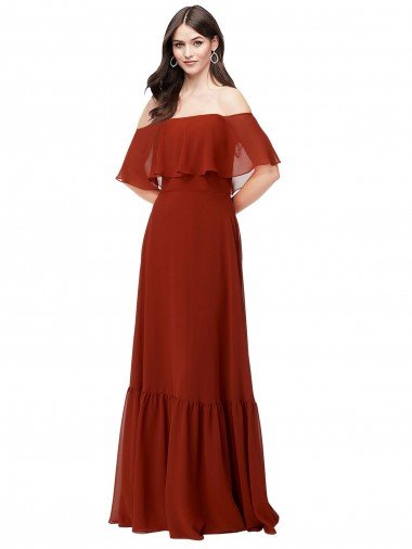 Shop Off the Shoulder Ruffle Chiffon Bridesmaid Dress London