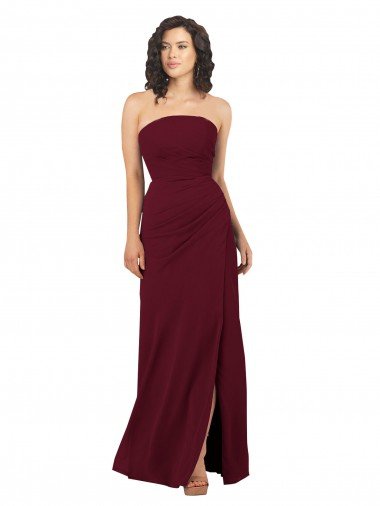 Shop Simple Strapless Chiffon Bridesmaid Dress with Rounded Neckline London